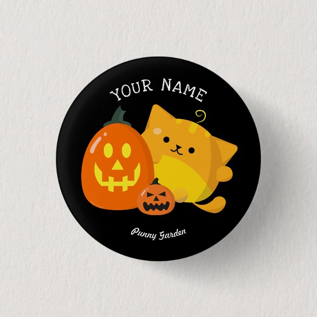 Kundengerechtes Halloween - Kürbis-Katze Button (Vorderseite)