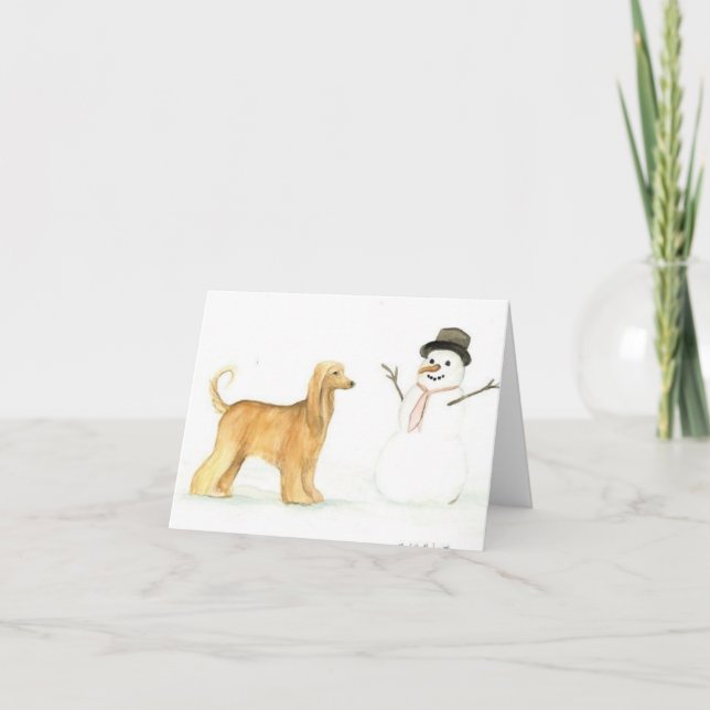 Kundenkarte "Afghan Hound and Snowman Hund" Karte (Vorderseite)