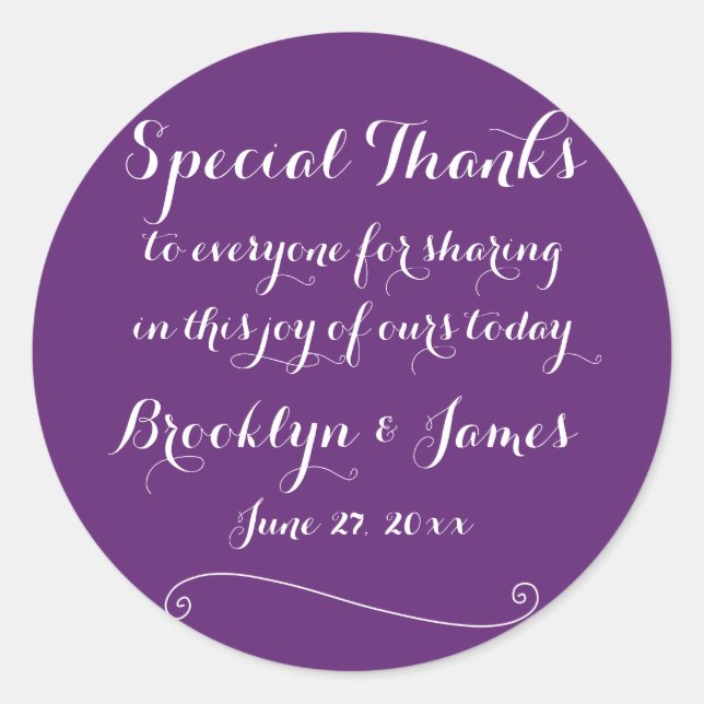 Kundenspezifisch dank Lila Round Wedding Stickers (Vorderseite)