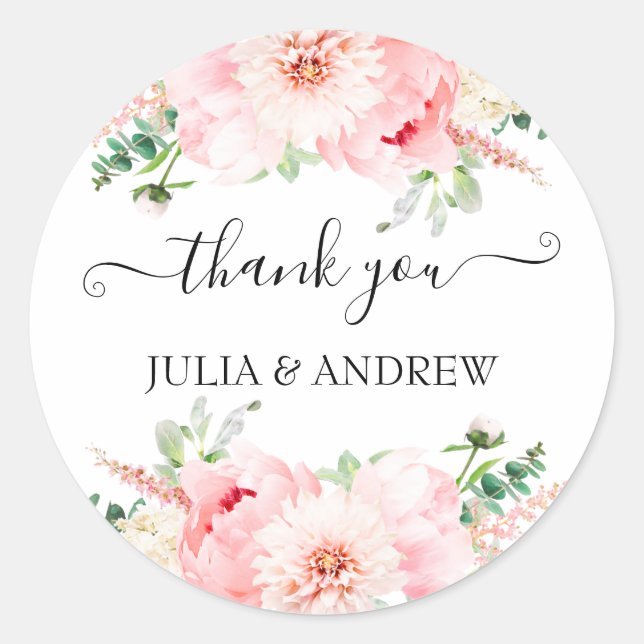 Kundenspezifisch "Thank you!" floral, schön Runder Aufkleber (Vorderseite)