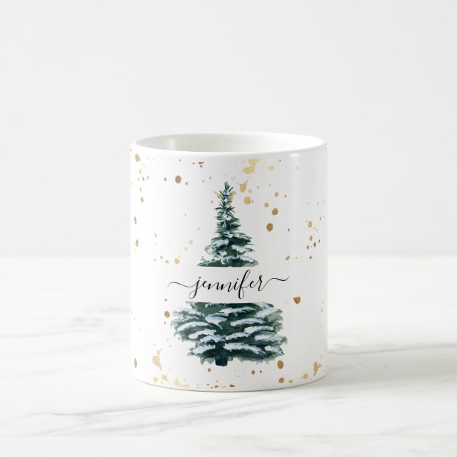 Kundenspezifisch winterliche Tannenbaum Kaffeetasse (Mittel)