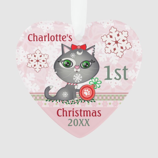 Kundenspezifische Baby-Katzen-erste Ornament (Vorderseite)