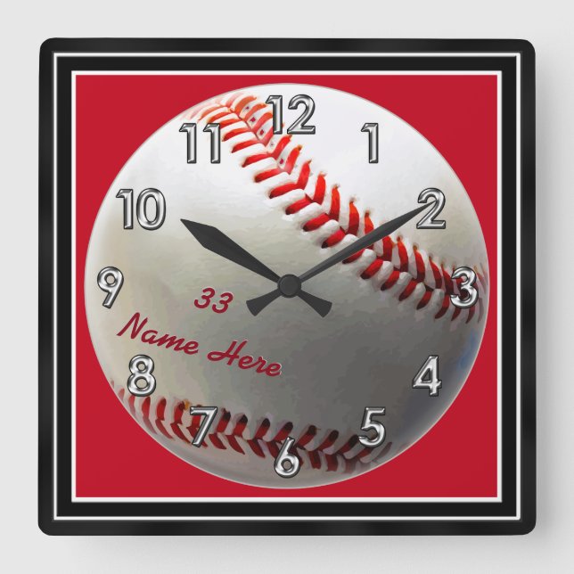 Kundenspezifische Baseball-Uhren mit Ihrem Namen Quadratische Wanduhr (Vorderseite)