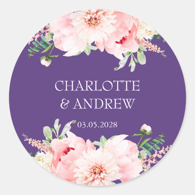kundenspezifische Blumenhochzeit Runder Aufkleber (Vorderseite)