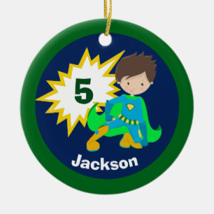 Kundenspezifische coole Superhero-Kinder Keramik Ornament