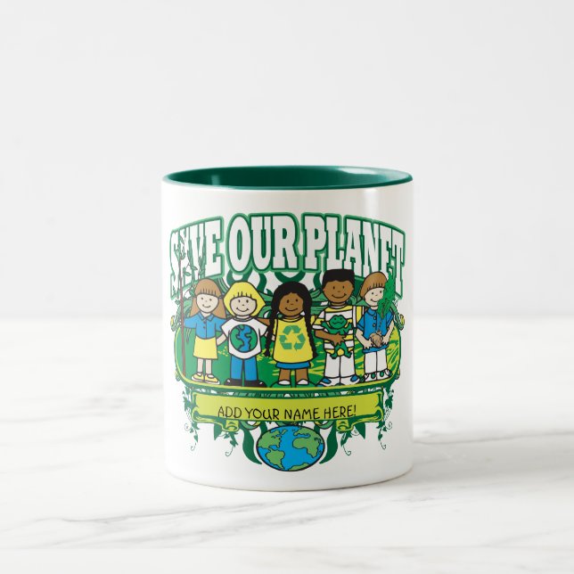Kundenspezifische Erdkinder, ADDIEREN IHREN NAMEN! Zweifarbige Tasse (Mittel)