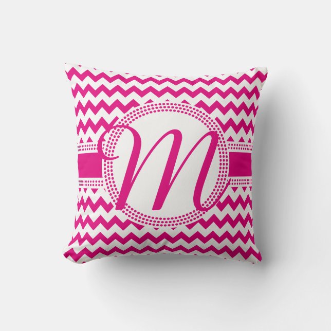 Kundenspezifische Farbkursivmonogramm-Pink und Kissen (Vorderseite)