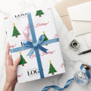 Kundenspezifische Firmenlogos & Happy Holidays Wei Geschenkpapier