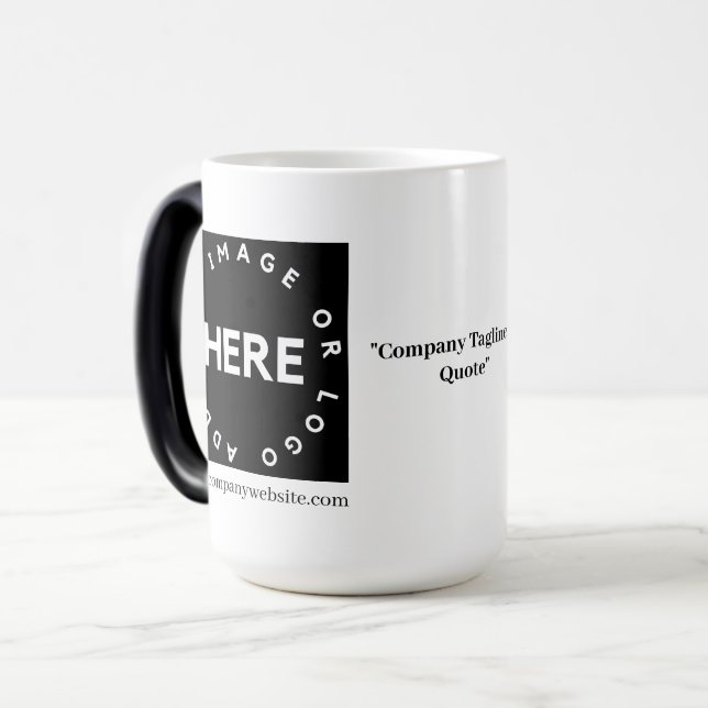 Kundenspezifische Firmenlogos & QR Unternehmenswer Verwandlungstasse (Vorderseite Links)