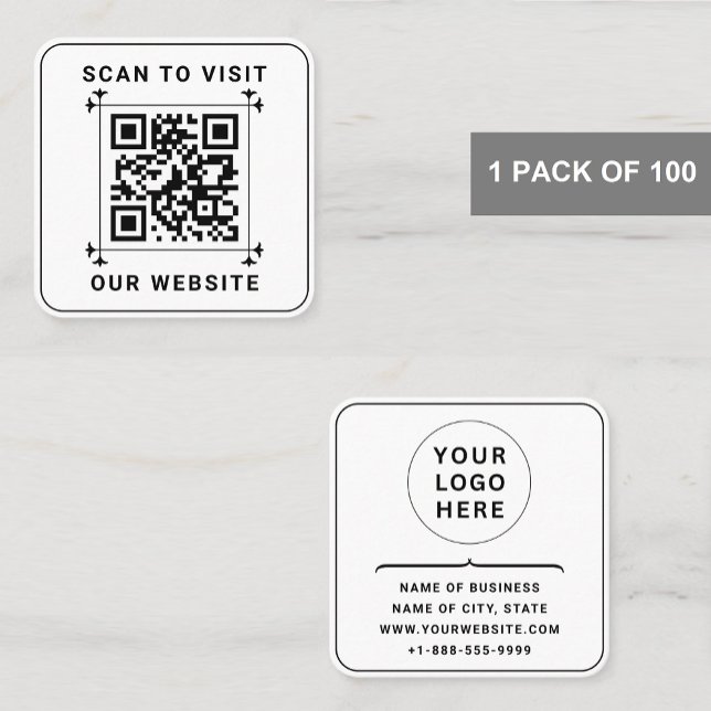 Kundenspezifische Firmenlogos und QR-Code | Modern Quadratische Visitenkarte (White Square Business Card Printing)