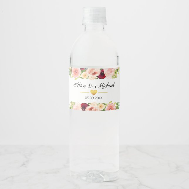 Kundenspezifische Florale Wasserflaschenetikett (Vorderseite)