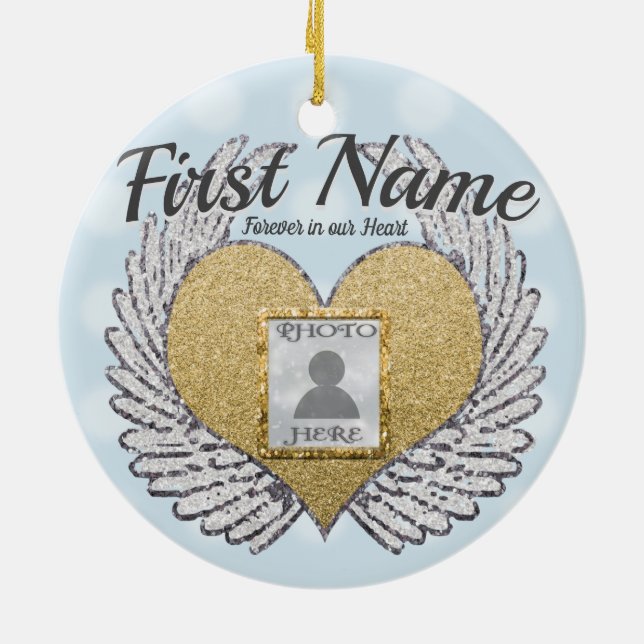 Kundenspezifische Foto-Engels-Flügel und Herz Keramik Ornament (Hinten)