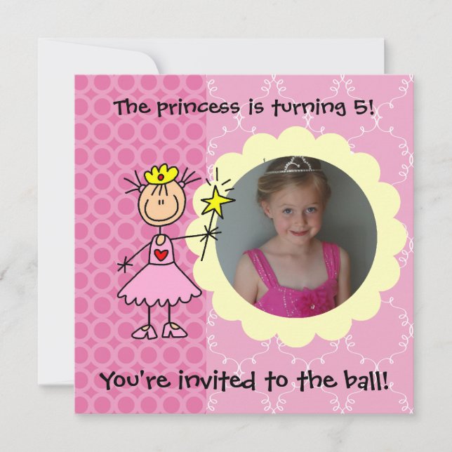 Kundenspezifische Foto-Strichmännchen-Prinzessin Einladung (Vorderseite)