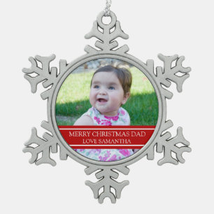 Kundenspezifische Foto-Vater-Weihnachtsverzierung Schneeflocken Zinn-Ornament
