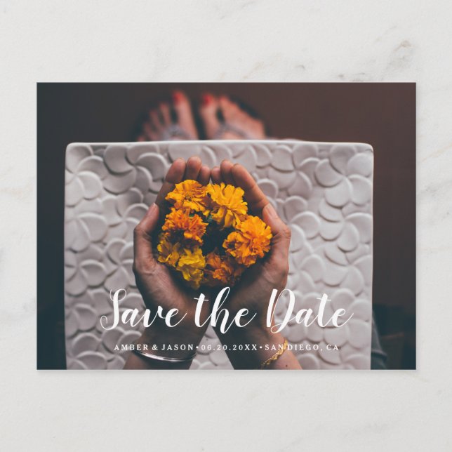 Kundenspezifische Fotografie indisches wedding Ankündigungspostkarte (Vorderseite)