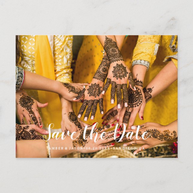Kundenspezifische Fotografie indisches wedding Ankündigungspostkarte (Vorderseite)