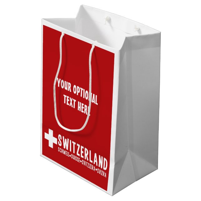 Kundenspezifische Geschenktasche der SCHWEIZ Mittlere Geschenktüte (Rückseite Schrägansicht)