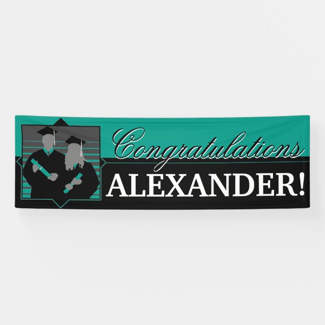 Kundenspezifische Glückwunsch Abschluss aquamarine Banner (Horizontal)