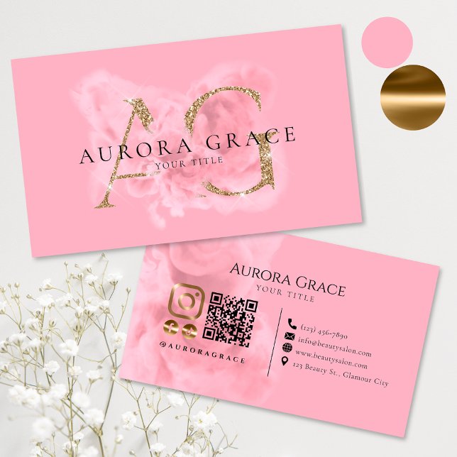 Kundenspezifische Gold & Pink Monogram Business Ca Visitenkarte (Von Creator hochgeladen)