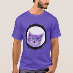 Kundenspezifische lila gemalte Katze mit blauen T-Shirt