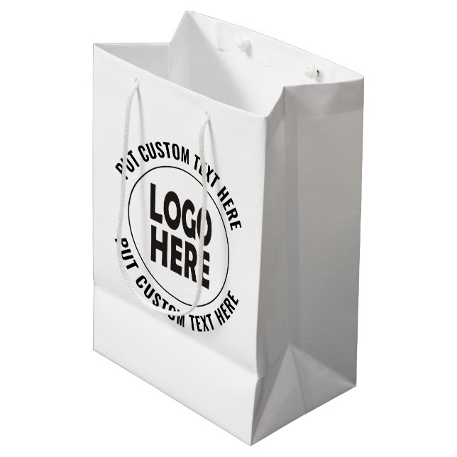 Kundenspezifische Logo- und Textwerbung Mittlere Geschenktüte (Vorderseite Schrägansicht)