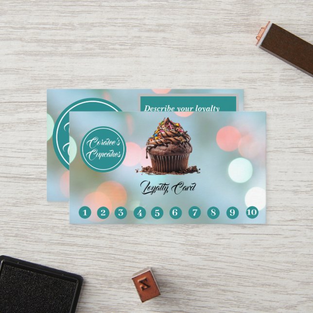 Kundenspezifische Loyalitätskarte Cupcake Bäckerei Treuekarte (Vorderseite/Rückseite Beispiel)