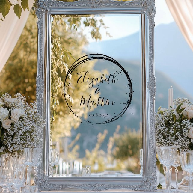 Kundenspezifische moderne, kreisförmige Hochzeit Fensteraufkleber (Customer specific modern, circle, wedding, window cling with your names and date.)