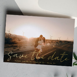 Kundenspezifische moderne Namen Foto Gold Save the Folieneinladung