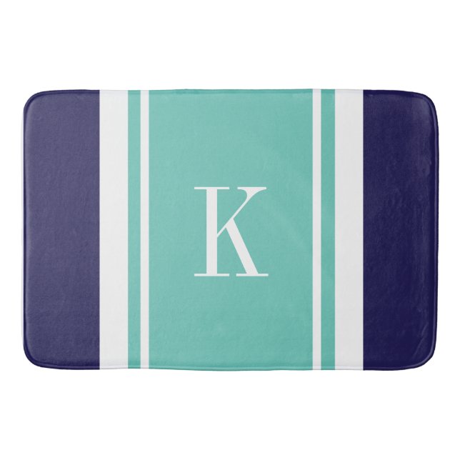 Kundenspezifische Monogramm-Marine-aquamarine Badematte (Vorderseite)