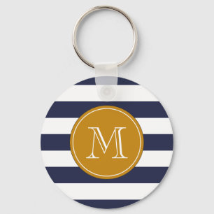 Kundenspezifische Monogramm-Marine-blaue Streifen Schlüsselanhänger