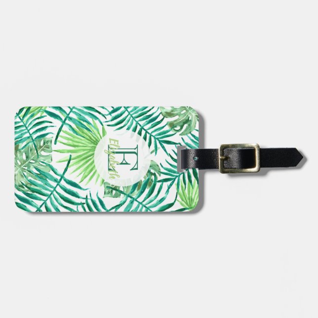 kundenspezifische Monogramm-, tropische Aquarell-B Gepäckanhänger (Vorderseite horizontal)