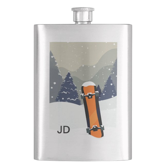 Kundenspezifische Monogrammflasche WinterSnowboard Flachmann (Vorderseite)