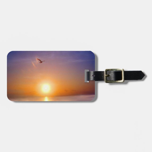 Kundenspezifische Ozean-Sonnenuntergang-Seemöwe Gepäckanhänger (Vorderseite horizontal)