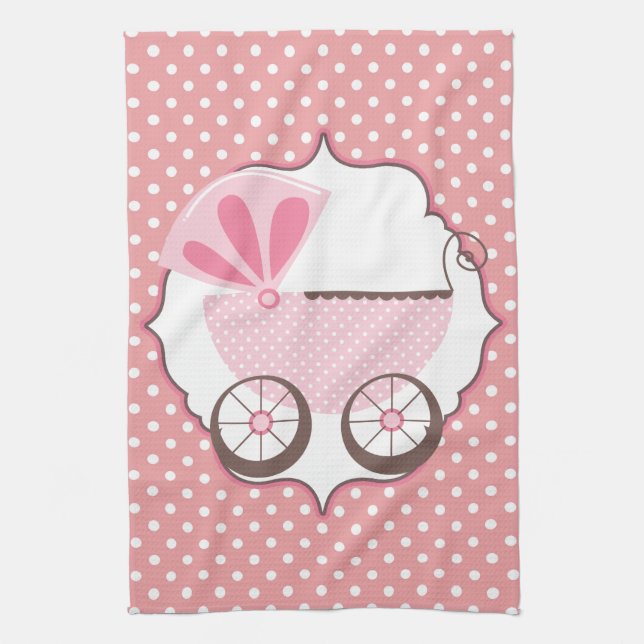 Kundenspezifische Retro rosa Wagen-Babyparty Handtuch (Vertikal)