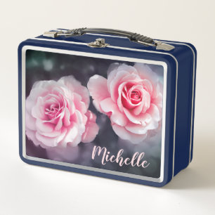 Kundenspezifische rosa Rosen-BlumenFoto Metall Lunch Box