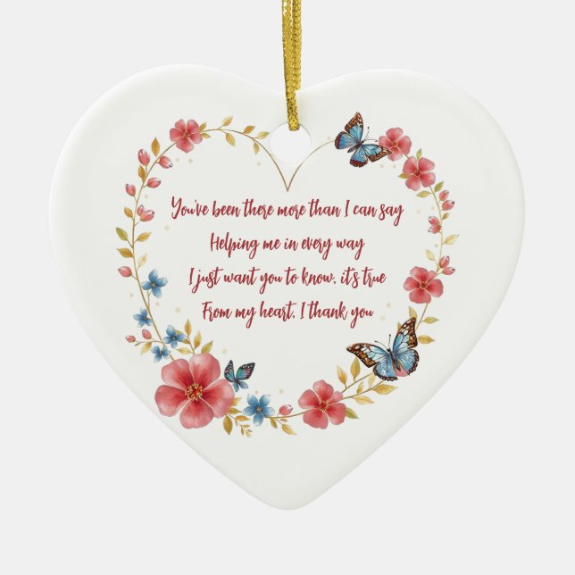 Kundenspezifische Schmetterlinge und Blume Herzlic Keramik Ornament (Vorne)