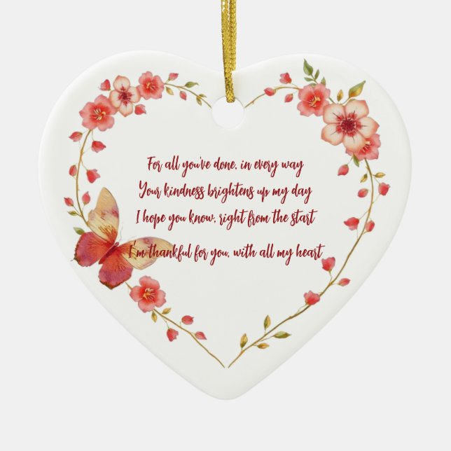 Kundenspezifische Schmetterlinge und Blume Herzlic Keramik Ornament (Vorne)