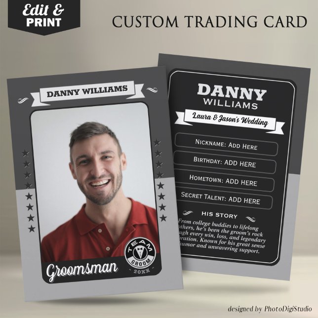 Kundenspezifische Team Groom Trading Card, Trauzeu Telefonnummerkarte (Custom Team Groom Trading Card, Groomsmen Gifts Best Man Trading Card, Retro Wedding Cards)