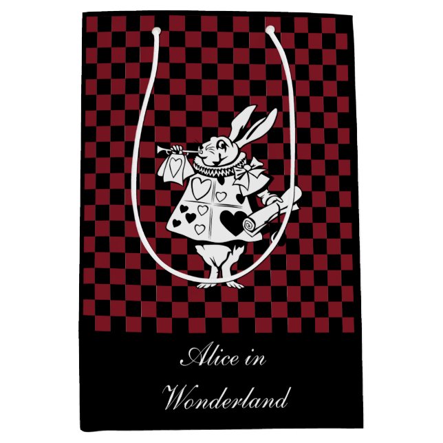 Kundenspezifische Text-Alice im Wunderland-weißer Mittlere Geschenktüte (Vorderseite)