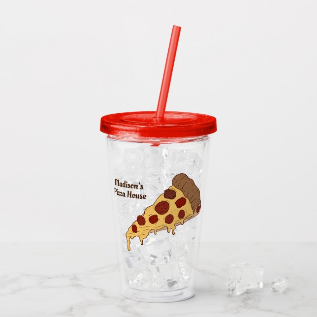 Kundenspezifische Text Pizza schneidet Trommeln Acryltrinkbecher (Rückseite Ice)