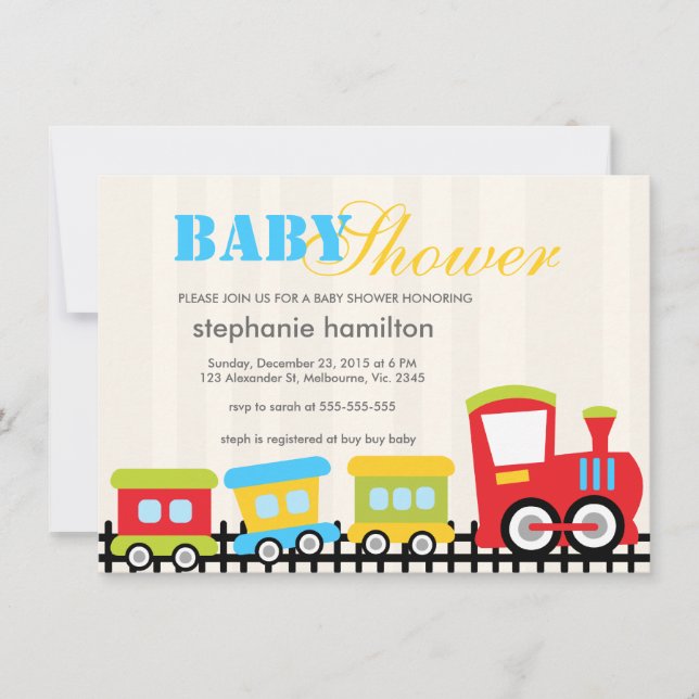 Kundenspezifische Transportzug-Babydusche Einladung (Vorderseite)