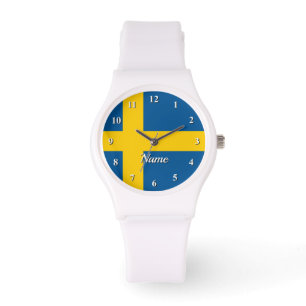 Kundenspezifische Uhr mit schwedischer Flagge von