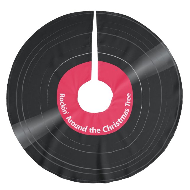 Kundenspezifische Vinyl Record Red Polyester Weihnachtsbaumdecke (Vorderseite)