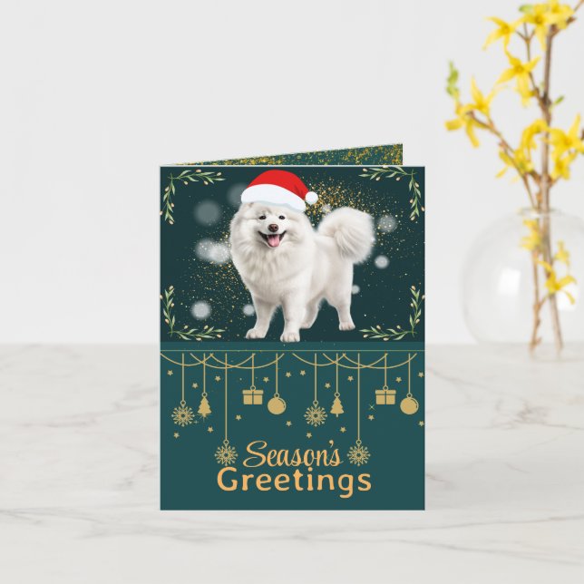 Kundenspezifische Weihnachtskarte Samoyed Gold Karte (Gelbe Blume)