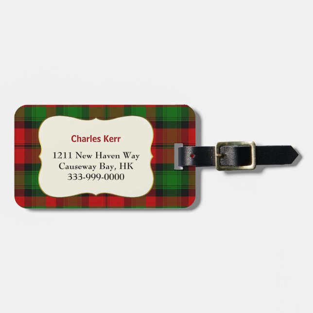 Kundenspezifischer Clan Kerr Tartan-karierter Gepäckanhänger (Vorderseite horizontal)