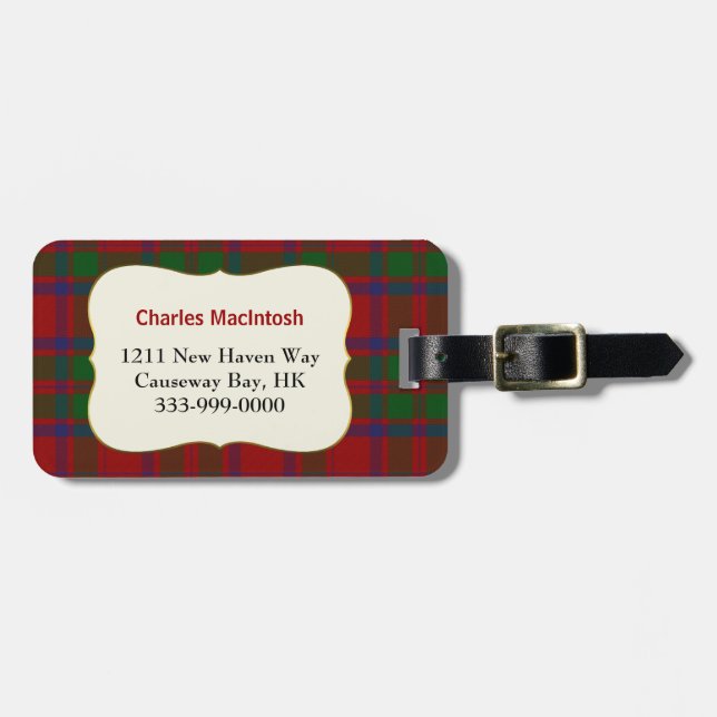 Kundenspezifischer Clan-Macintoshtartan-karierter Gepäckanhänger (Vorderseite horizontal)