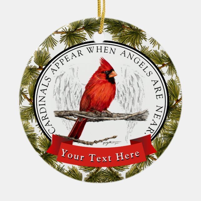 Kundenspezifischer ErinnerungsKardinal und Engel Keramik Ornament (Vorne)