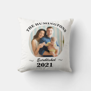 Kundenspezifischer Familienname, Foto und Jahr fes Kissen
