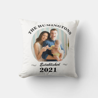 Kundenspezifischer Familienname, Foto und Jahr fes Kissen