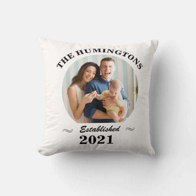Kundenspezifischer Familienname, Foto und Jahr fes Kissen (Vorderseite)